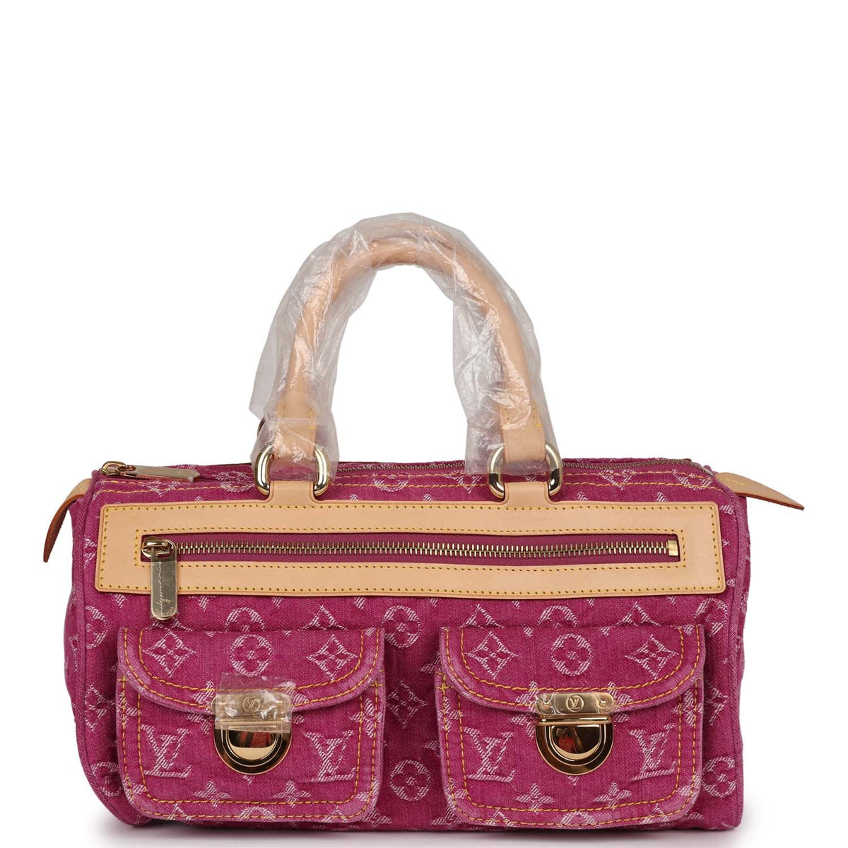 LOUIS VUITTON Neo Speedy Denim Monogram Satchel Bag Pink